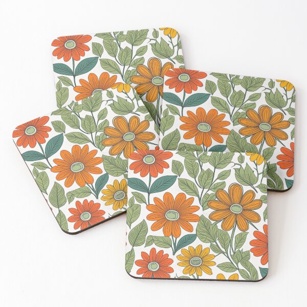Item preview, Retro Floral Pattern | Orange Daisy Flower Design | Vintage Botanical Wallpaper | Mid Century Floral Art | Seamless floral pattern designed and sold by Fernhaven.