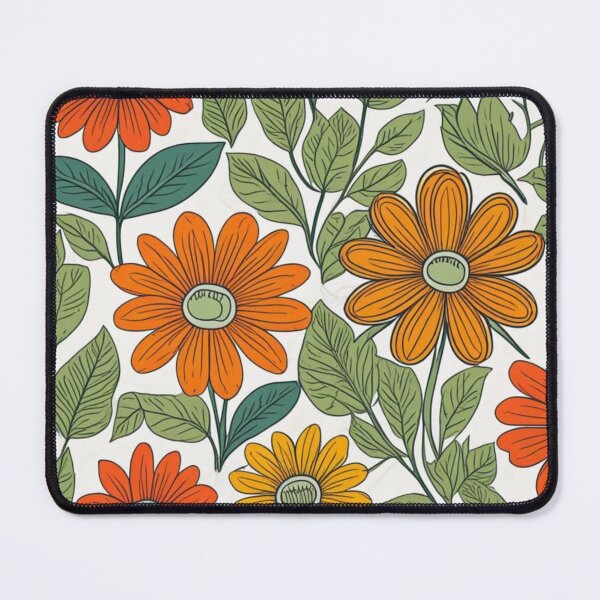 Item preview, Retro Floral Pattern | Orange Daisy Flower Design | Vintage Botanical Wallpaper | Mid Century Floral Art | Seamless floral pattern designed and sold by Fernhaven.