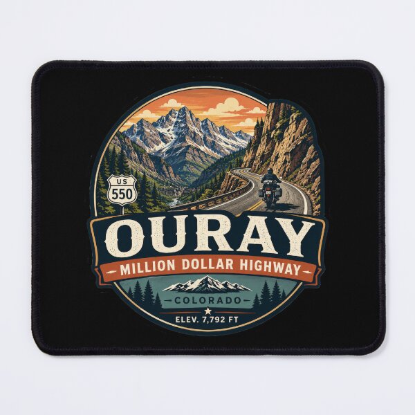 Item preview, Ouray Million Dollar Highway Vintage Travel Badge | US 550 Colorado Mountain Road Art designed and sold by CosmicAnomaly.