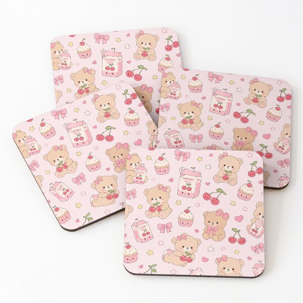 Item preview, Cherry Milk Teddy Bear Kawaii Pattern designed and sold by Soft Berry Studio.