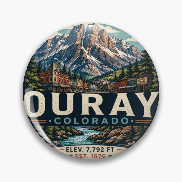 Item preview, Ouray Colorado Vintage Mountain Town Badge | San Juan Peaks Travel Art | Elevation 7792 Ft designed and sold by CosmicAnomaly.