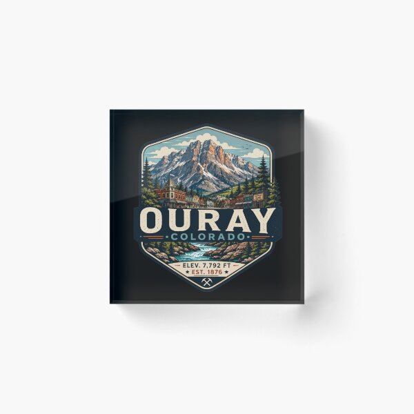 Item preview, Ouray Colorado Vintage Mountain Town Badge | San Juan Peaks Travel Art | Elevation 7792 Ft designed and sold by CosmicAnomaly.