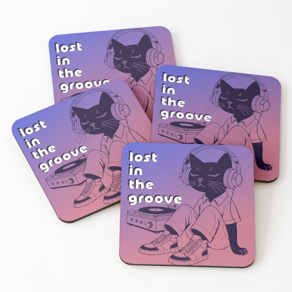 Item preview, Lost in the Groove - Retro Black Cat Listening to Vinyl Record designed and sold by Analog Threads & Goods.