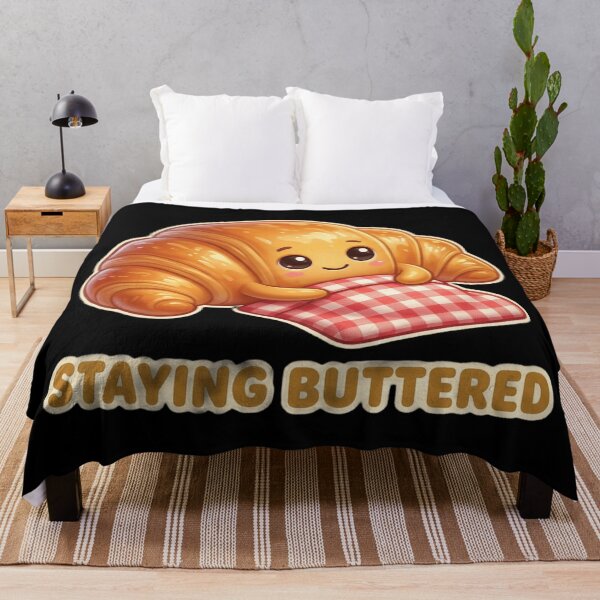 Item preview, Cute Croissant Staying Buttered – Kawaii Bakery Pun Illustration designed and sold by MartBook.