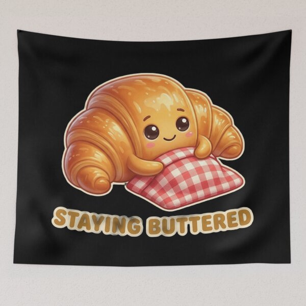 Item preview, Cute Croissant Staying Buttered – Kawaii Bakery Pun Illustration designed and sold by MartBook.