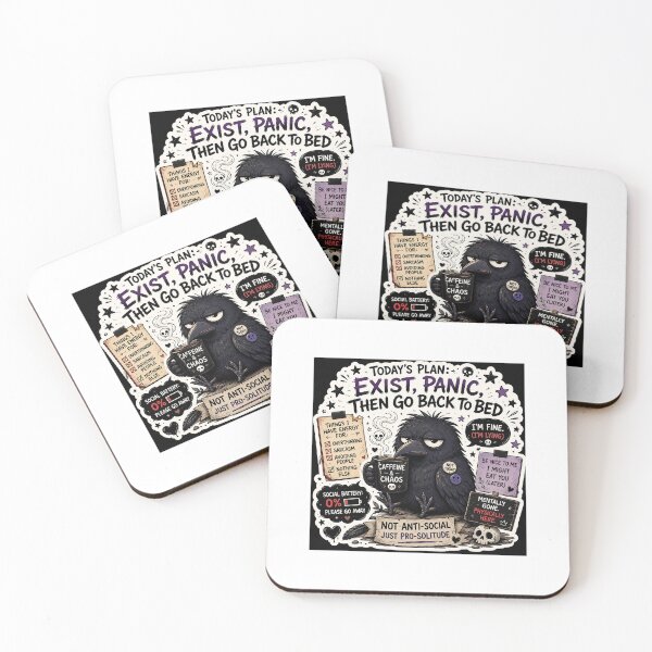 Item preview, Today's Plan: Exist, Panic, Then Go Back To Bed | Funny Crow Meme Sticker designed and sold by RohitPrints.