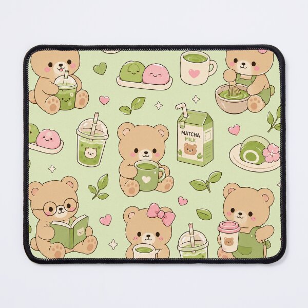 Item preview, Matcha Teddy Bear Coffee Kawaii Pattern designed and sold by Soft Berry Studio.