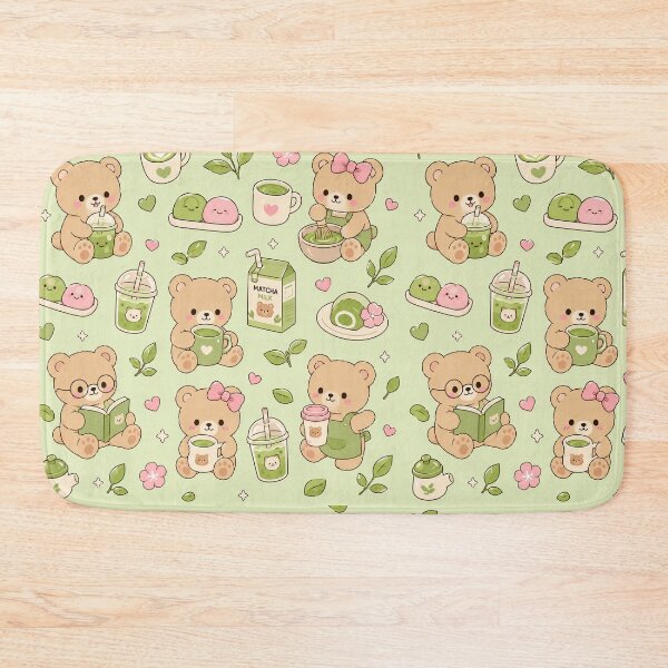 Item preview, Matcha Teddy Bear Coffee Kawaii Pattern designed and sold by Soft Berry Studio.