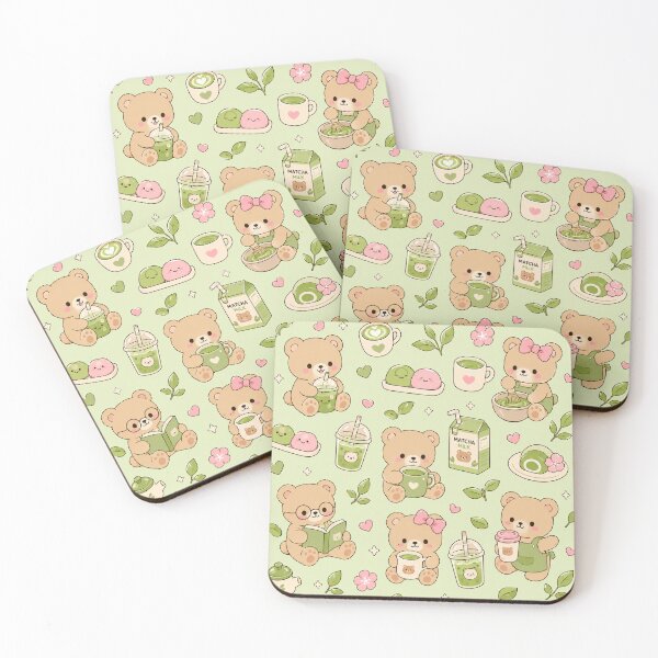 Item preview, Matcha Teddy Bear Coffee Kawaii Pattern designed and sold by Soft Berry Studio.
