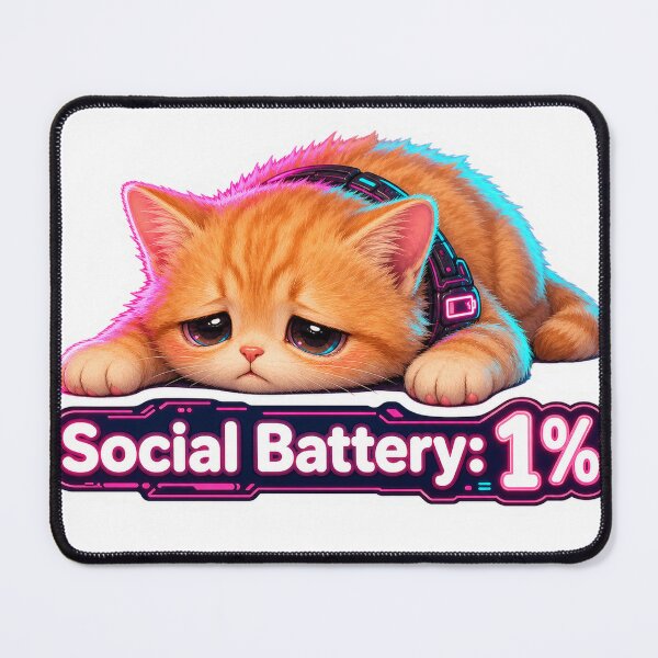Item preview, Social Battery 1% Cyberpunk Cat Sticker designed and sold by SorAriestar.