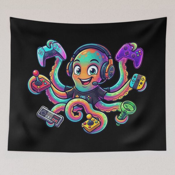 Item preview, Cute Gamer Octopus – Colorful Gaming Controller Kawaii Illustration designed and sold by MartBook.