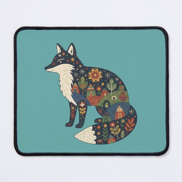 Item preview, Fox Silhouette with Floral Townscape – Scandinavian Folk Art by heidiannemorris © designed and sold by FOLK ART FUSION by heidiannemorris.