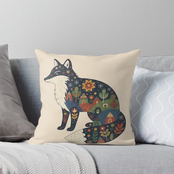 Item preview, Fox Silhouette with Floral Townscape – Scandinavian Folk Art by heidiannemorris © designed and sold by FOLK ART FUSION.