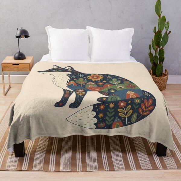 Item preview, Fox Silhouette with Floral Townscape – Scandinavian Folk Art by heidiannemorris © designed and sold by FOLK ART FUSION by heidiannemorris.