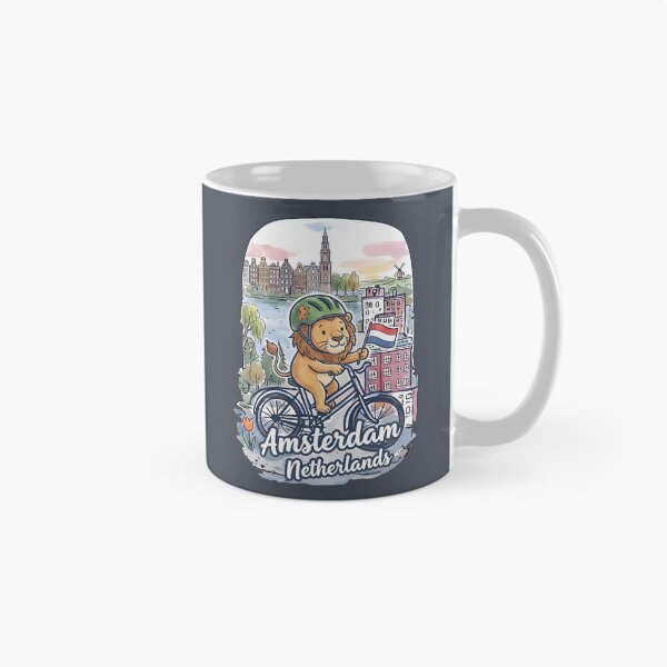 Item preview, Amsterdam Netherlands Bicycling Lion Cute Cyclist Skyline  designed and sold by HowToCanadian.