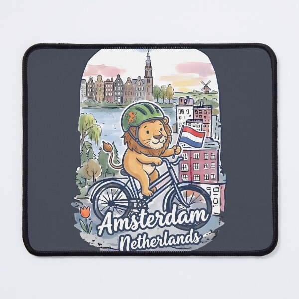 Item preview, Amsterdam Netherlands Bicycling Lion Cute Cyclist Skyline designed and sold by HowToCanadian.