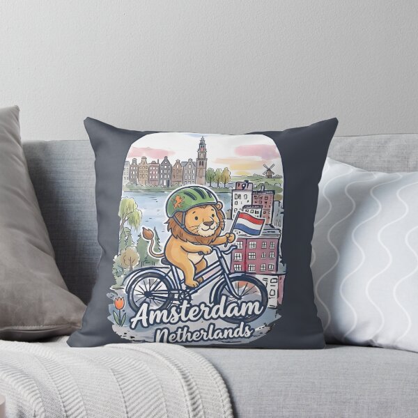 Item preview, Amsterdam Netherlands Bicycling Lion Cute Cyclist Skyline  designed and sold by HowToCanadian.