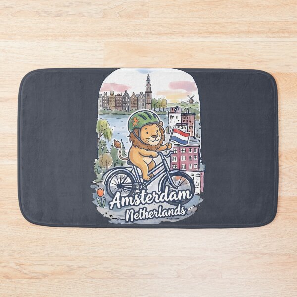 Item preview, Amsterdam Netherlands Bicycling Lion Cute Cyclist Skyline  designed and sold by HowToCanadian.