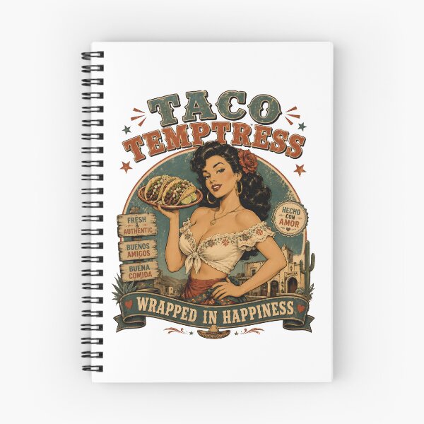 Item preview, Taco Temptress Vintage Pin-Up T-Shirt | Retro Mexican Cantina Beauty | Wrapped In Happiness designed and sold by Snackwear Apparel.