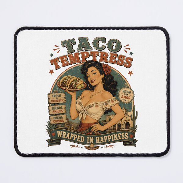 Item preview, Taco Temptress Vintage Pin-Up T-Shirt | Retro Mexican Cantina Beauty | Wrapped In Happiness designed and sold by Snackwear Apparel.