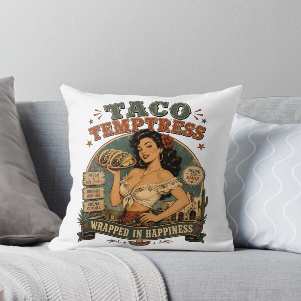 Item preview, Taco Temptress Vintage Pin-Up T-Shirt | Retro Mexican Cantina Beauty | Wrapped In Happiness designed and sold by Snackwear Apparel.