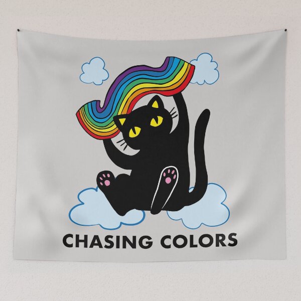 Item preview, Black cat chasing colors designed and sold by Konopikyu.