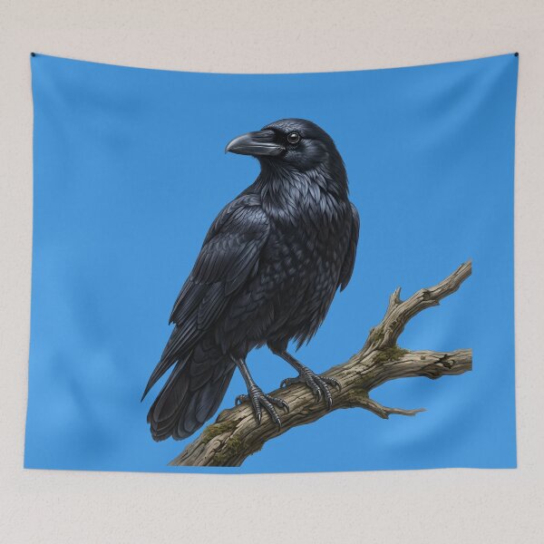 Item preview, Majestic Black Raven on Branch Realistic Gothic Crow designed and sold by Utopian-Magic.