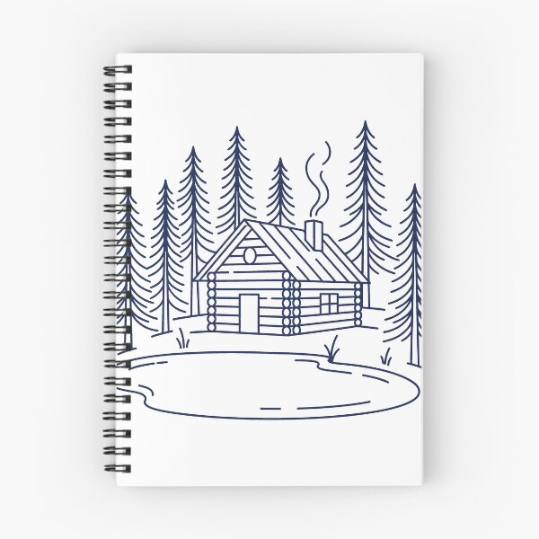 Item preview, Rustic Log Cabin Navy Line Art designed and sold by FunnyBusy-ness.