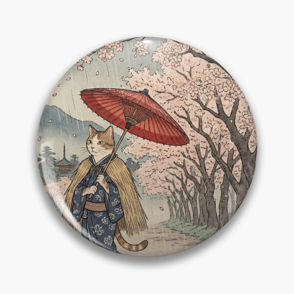 Item preview, Cat Walking in Cherry Blossom Rain with Red Umbrella — Neko no Hanachirashi Uchuu Kou Zu | Japanese Ukiyo-e Cat Art designed and sold by Ukiyo Neko Hyakkei - Cats of the Floating World-.