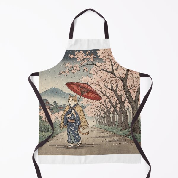 Item preview, Cat Walking in Cherry Blossom Rain with Red Umbrella — Neko no Hanachirashi Uchuu Kou Zu | Japanese Ukiyo-e Cat Art designed and sold by Ukiyo Neko Hyakkei - Cats of the Floating World-.
