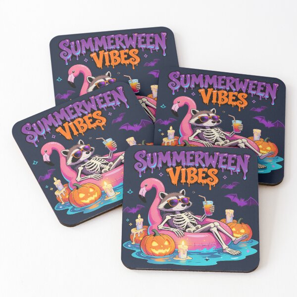 Item preview, Summerween Vibes Neon Raccoon Flamingo Float designed and sold by TatyanaArt.