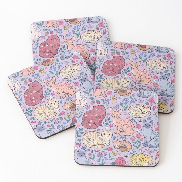 Item preview, Cute Kawaii Botanical Cats Floral Pattern designed and sold by GozdeSoftChaos.