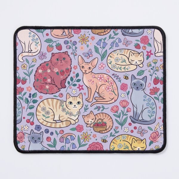 Item preview, Cute Kawaii Botanical Cats Floral Pattern designed and sold by GozdeSoftChaos.