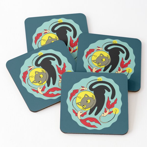 Item preview, Black cat swimming with light fish  designed and sold by Konopikyu.