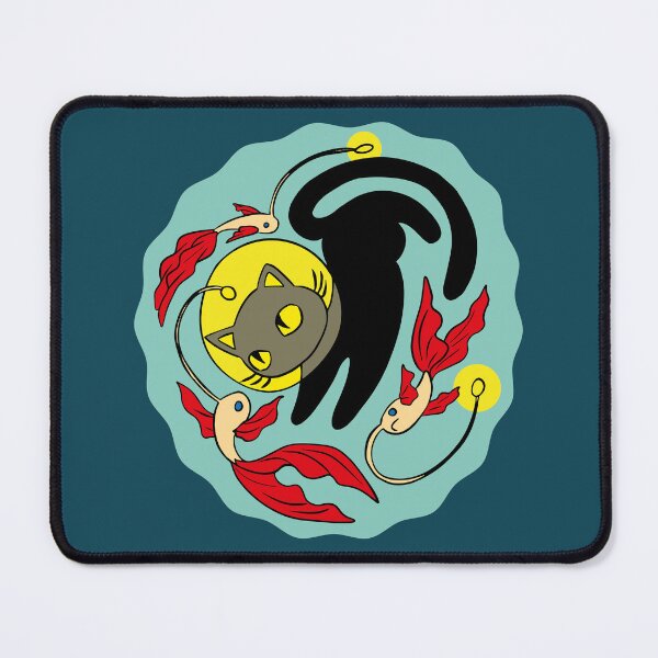 Item preview, Black cat swimming with light fish  designed and sold by Konopikyu.