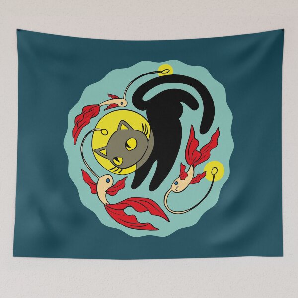 Item preview, Black cat swimming with light fish  designed and sold by Konopikyu.