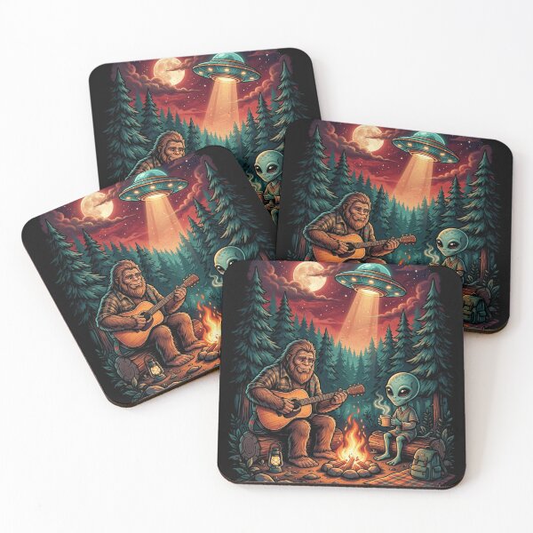 Item preview, Funny Bigfoot Playing The Guitar And Alien UFO Campfire designed and sold by legendaryskins.