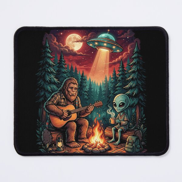 Item preview, Funny Bigfoot Playing The Guitar And Alien UFO Campfire designed and sold by legendaryskins.
