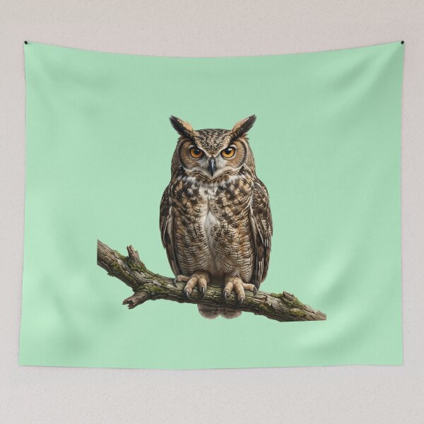 Item preview, Majestic Great Horned Owl Realistic Forest Bird Illustration designed and sold by Utopian-Magic.