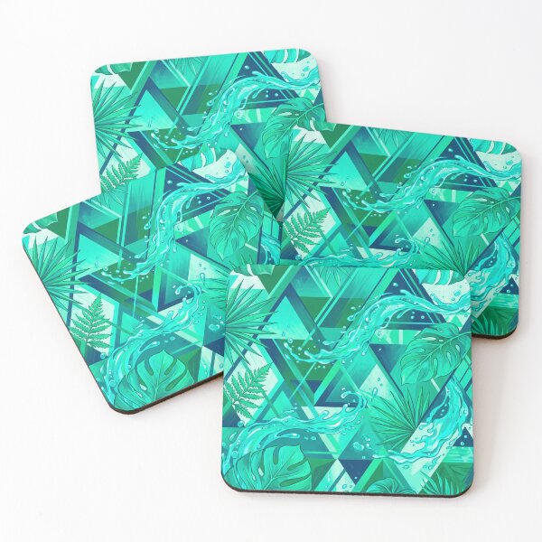 Item preview, Geometric Tropical Splash - Abstract Teal Leaf Mosaic Art designed and sold by fit-and-fine26.