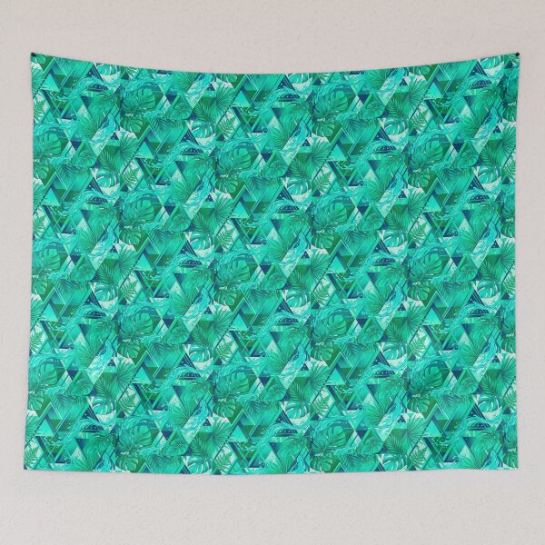 Item preview, Geometric Tropical Splash - Abstract Teal Leaf Mosaic Art designed and sold by fit-and-fine26.