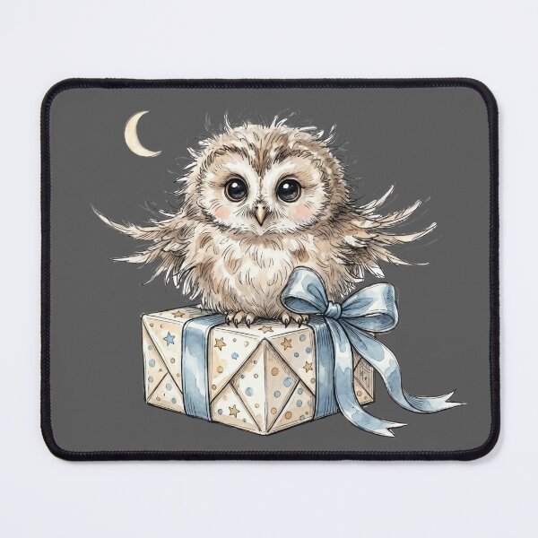 Item preview, Cute Fluffy Baby Owl with Birthday Gift Watercolor design designed and sold by BreezifyDesignStudio.