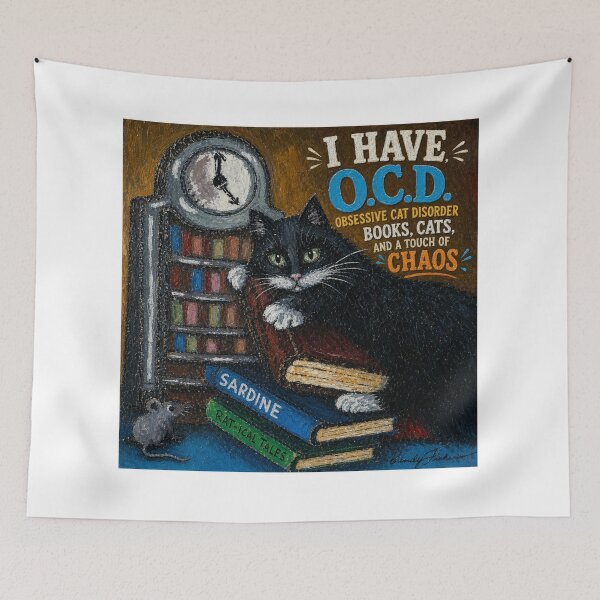 Item preview, Cat and Books designed and sold by Freshinkshop.
