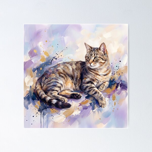 Item preview, Elegant Tabby Cat Watercolor Art Portrait designed and sold by Paolo-Bandal.