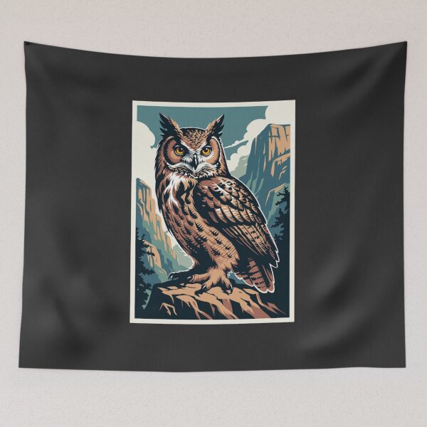 Item preview, Powerful Owl Wilderness Poster Style Vintage Wildlife Art designed and sold by ArcticFoxStudio.