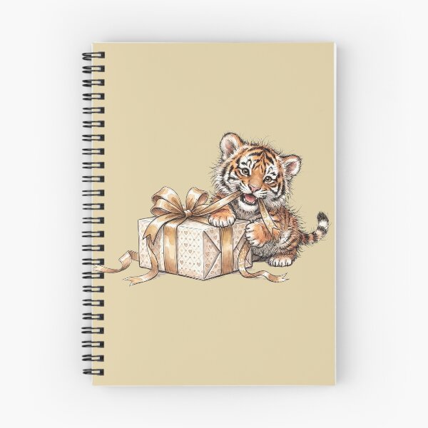 Item preview, Adorable Fluffy Tiger Cub Biting Ribbon Gift Watercolor Art designed and sold by BreezifyDesignStudio.