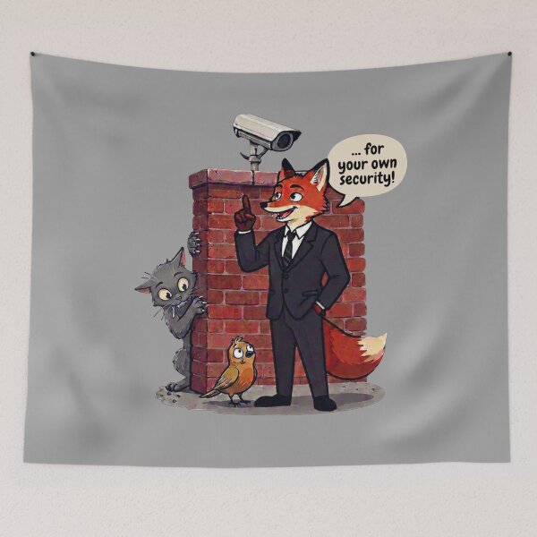 Item preview, Political Satire T-Shirt: Freedom vs. Security Fox & Blackbird Illustration designed and sold by SarcasmOnCotton.