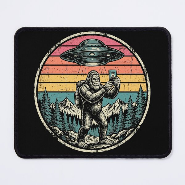 Item preview, Funny Bigfoot Selfie UFO Hiking Retro Sunset designed and sold by legendaryskins.