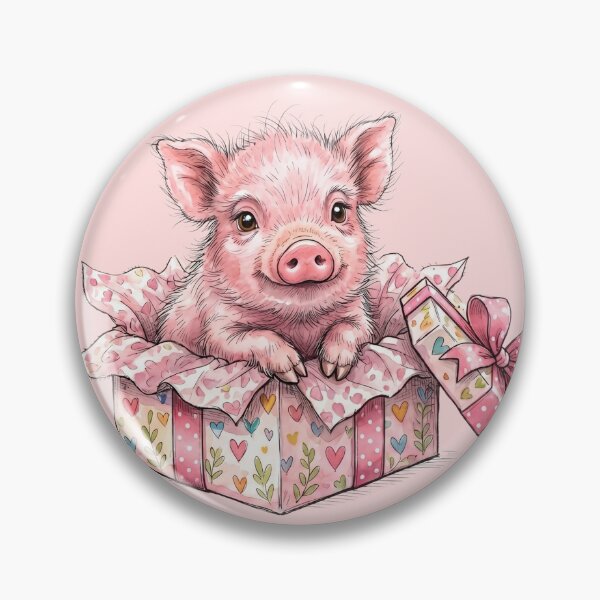 Item preview, Cute Fluffy Pink Piglet Popping Out of Gift Box Watercolor designed and sold by BreezifyDesignStudio.