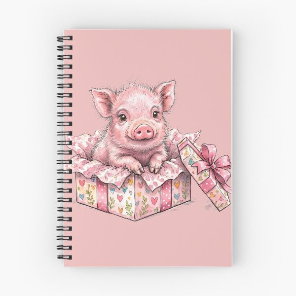 Item preview, Cute Fluffy Pink Piglet Popping Out of Gift Box Watercolor designed and sold by BreezifyDesignStudio.